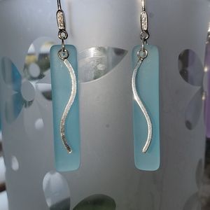 Blue Frosted Sea Glass Earrings